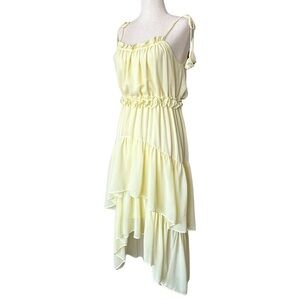 NWOT EVIE Flowy Chiffon Tiered High-Low Ruffled Maxi Dress - XS - Yellow